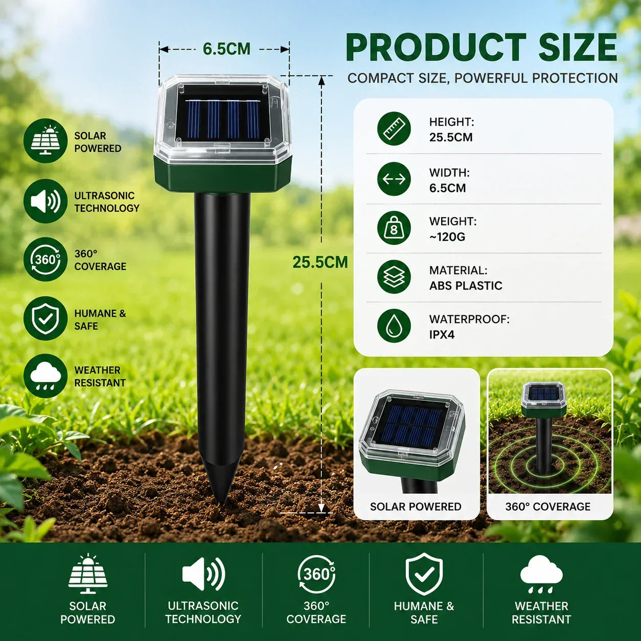🌸Spring Sale 50% OFF☘️Solar Powered Waterproof Screw Mole Repellent